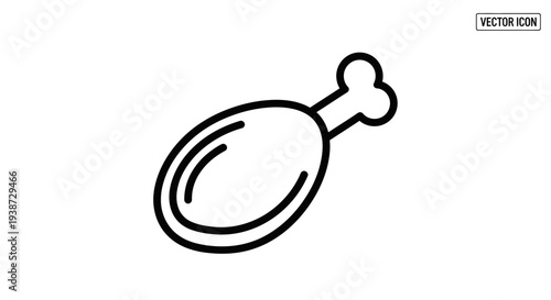 Simple Line Icon of a Cooked Chicken Leg Drumstick on White Background