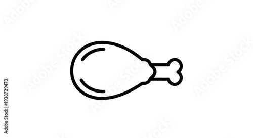 Simple Line Icon of a Cooked Chicken Leg Drumstick, Isolated on White Background