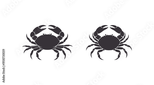 Black crab silhouettes on white background pair of crustaceans