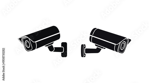 Security camera illustration with two black and white cctv monitors