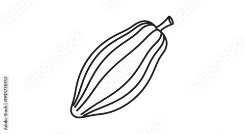 Simple Line Drawing of a Papaya Fruit, Isolated on White Background