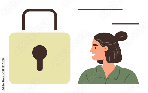Data security, identity protection, cybersecurity, user privacy, online safety, access control. A lock symbol and a person profile icon. Data security and identity protection concept