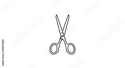 Simple Line Art Illustration of Open Scissors on White Background