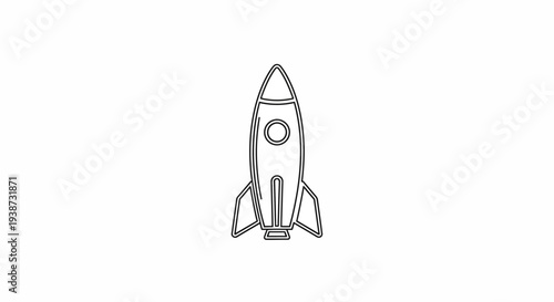 Simple Line Art Rocket Ship Icon, Space Travel and Exploration Concept