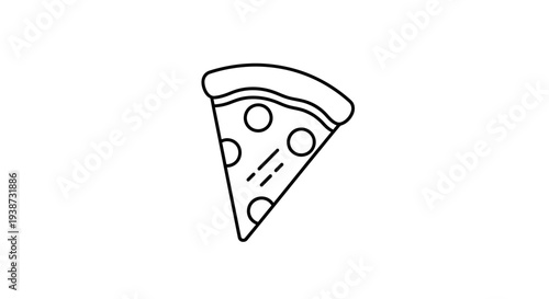 Simple Line Art Slice of Pepperoni Pizza Icon on White Background