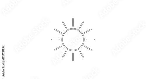 Simple Line Art Sun Icon with Rays on White Background