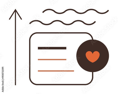 Self-improvement, progress tracking, personal growth, analytics, motivation, business metrics. Abstract arrow rising with a heart symbol and text elements. Personal growth and progress tracking
