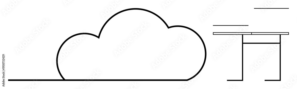 Obraz premium Religion, spirituality, tradition, minimalism, culture, abstract art. A line art cloud alongside a minimalistic torii gate symbol. Religion and spirituality ideas in minimalist
