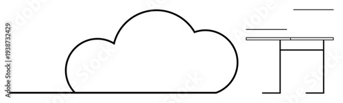 Religion, spirituality, tradition, minimalism, culture, abstract art. A line art cloud alongside a minimalistic torii gate symbol. Religion and spirituality ideas in minimalist