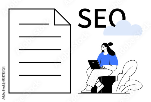 SEO concept. SEO involves optimizing online content to attract traffic and improve visibility. SEO supports content creation, marketing, and search engine strategies. Ideal for online marketing