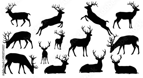Collection of Deer Silhouettes in Various Poses.