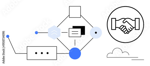 Digital collaboration concept. Digital collaboration through network connections, handshake teamwork, and data exchange elements. Ideal for technology, business, connectivity, teamwork, efficiency