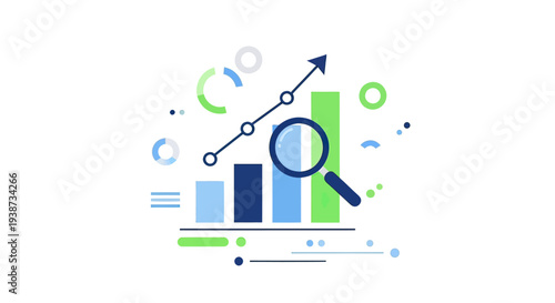 Data Analysis Graph with Magnifying Glass Icon.