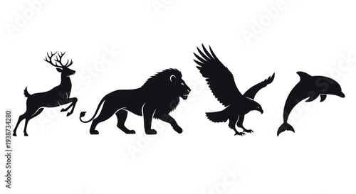 Deer Lion Eagle Dolphin Silhouette Animals.