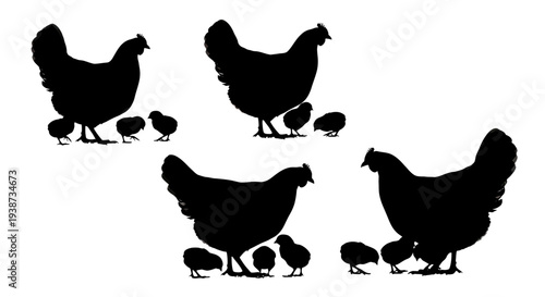Hens with Chicks Silhouette Collection.