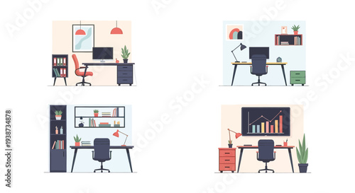 Office Workstations with Computers and Furniture.