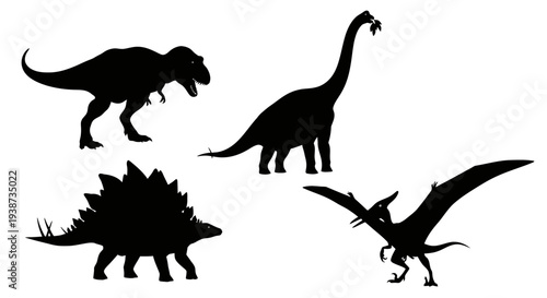 Silhouettes of Various Prehistoric Dinosaurs and Pterosaur.