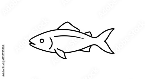 Simple Line Art Icon of a Fish, Minimalist Seafood Symbol