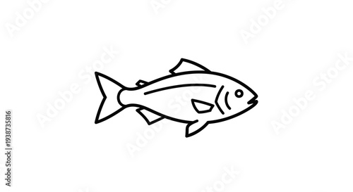 Simple Line Art Icon of a Fish, Minimalist Vector Illustration