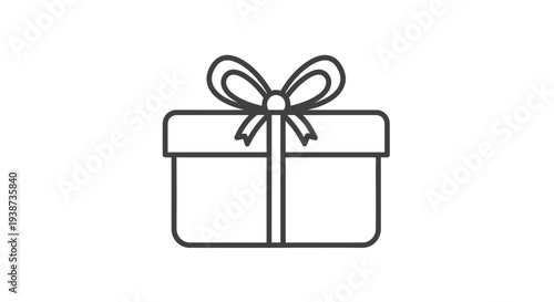 Simple Line Art Icon of a Gift Box with a Bow, Minimalist Design