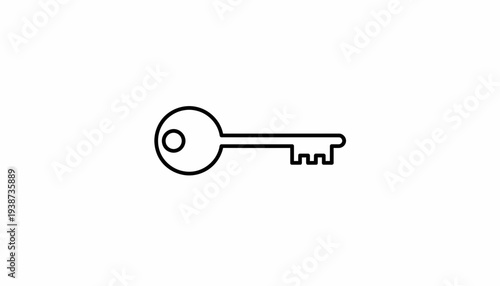 Simple Line Art Icon of a Key on a White Background