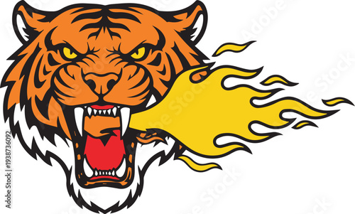 Fire Breathing Tiger Mascot Illustration