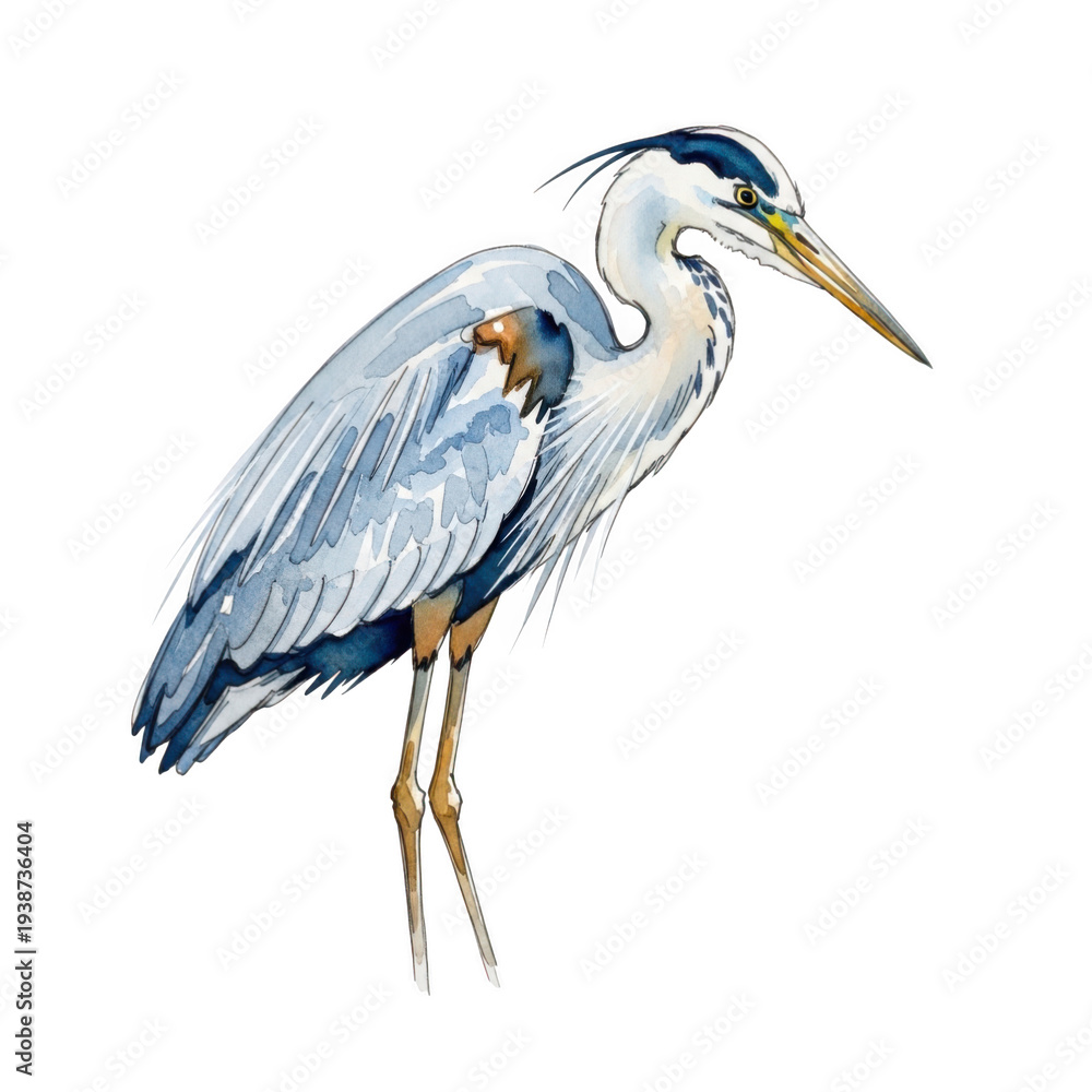 Fototapeta premium Graceful blue heron standing elegantly with outstretched wings and long neck isolated on transparent background
