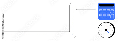 Time management, project planning, productivity tools, efficiency, business timelines, goal setting. A winding road, blue calculator and clock. Time management and project planning concepts