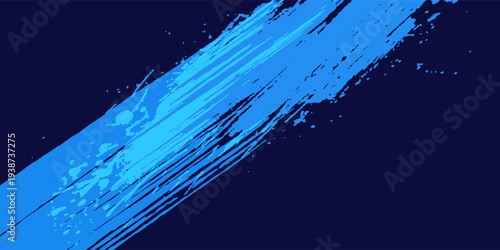 Navy blue brush stroke background. Blue ink splash on backdrop. Brush background for wallpaper, paint splatter template, dirt banner, watercolor design, dirty texture. Trendy brush background, vector