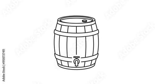 Wooden Barrel with Tap - Line Art Illustration