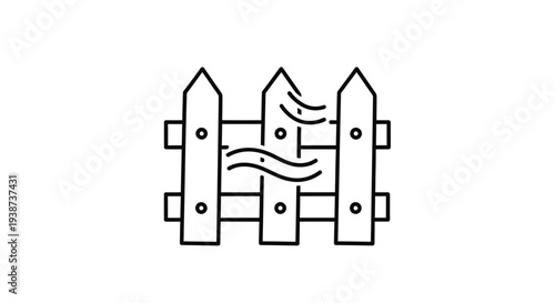 Wooden Fence with Wavy Lines and Dots - Simple Line Art Icon