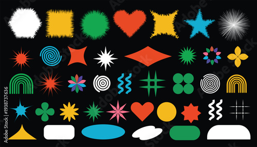 Trendy Y2K Geometric Shape Collection: Acid Graphic Elements, Retro Futurist Symbols, and Brutalist Vector Ornaments, Y2K