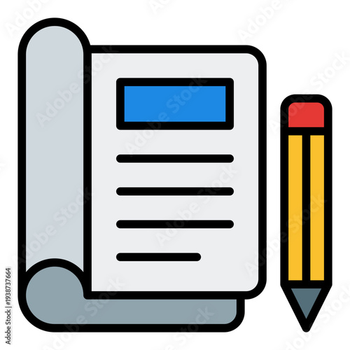 Editorial Filled Line Icon. Content creation symbol. Media design and creative publishing Filled Line Icon