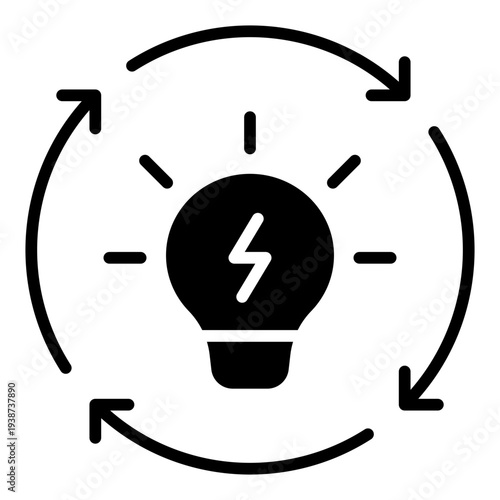 Creative process Glyph Icon. Innovation workflow symbol. Design thinking and idea development Glyph Icon