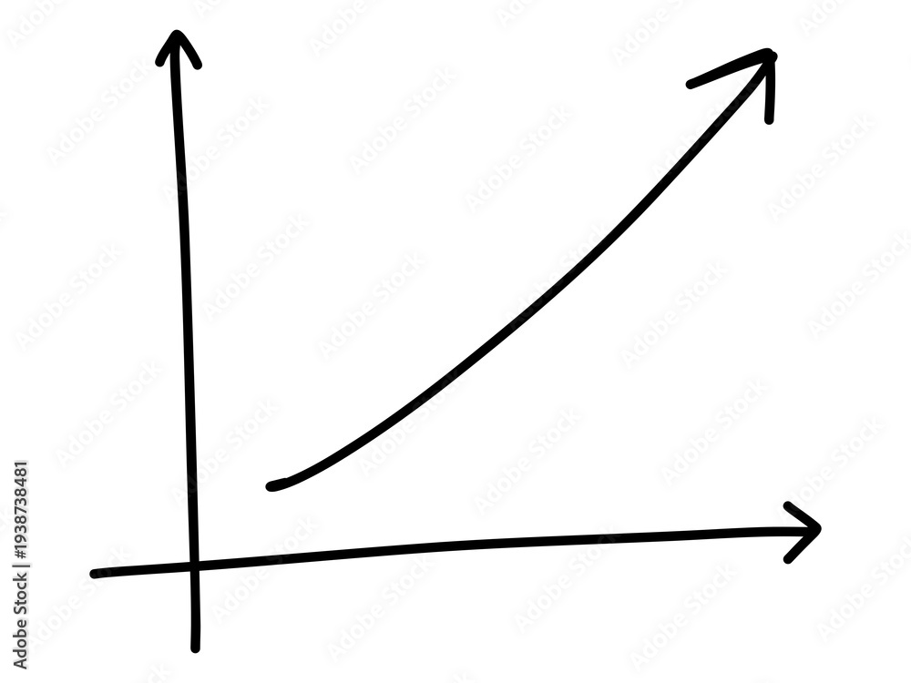 Fototapeta premium Hand drawn upward trend graph on axes symbolizing growth, progress and increasing performance.
