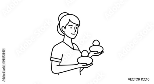 Woman holding hot stones for massage, spa treatment, wellness, relaxation, alternative therapy