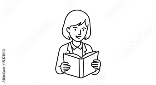 Woman reading a book, black and white sketch, education, knowledge, learning, focus, concentration