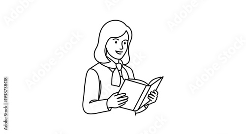 Woman reading a book, illustration, line art, simple, elegant, focused, education, knowledge