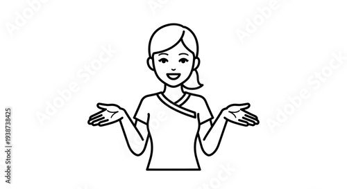 Woman Shrugging Shoulders with Open Palms, Expressing Uncertainty or Confusion