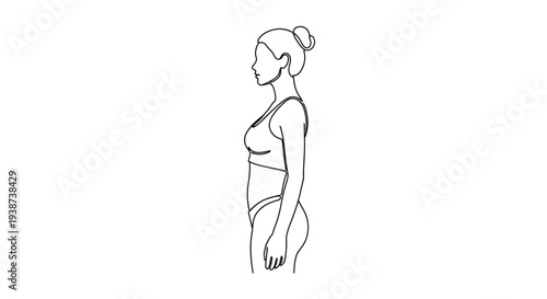Woman Side Profile Silhouette, Minimalist Line Art, Athletic Body, Healthy Lifestyle