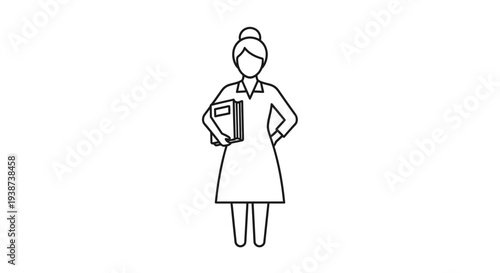 Woman teacher holding book, education concept, flat icon illustration