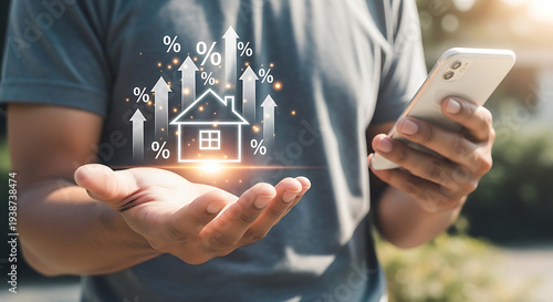 Real Estate Growth Concept with House Icon and Percentage Signs Symbolizing Investment Success