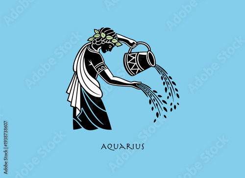 Aquarius Zodiac Sign Vector Illustration – Ancient Greek Style Water Bearer Silhouette