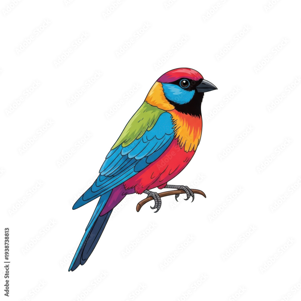 Fototapeta premium Vibrant multicolored bird perched gracefully on a branch with vivid plumage isolated on transparent background