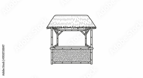 Tropical Tiki Bar Hut with Thatched Roof and Bamboo Walls - Vector Illustration