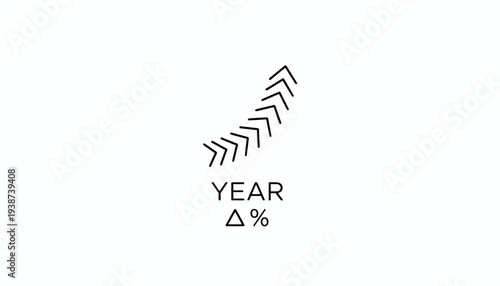 Upward trend graph with arrows and text "YEAR" and "Δ%".
