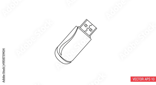 USB Flash Drive Icon, Vector Line Art, Portable Storage Device, Data Transfer