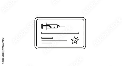 Vaccination Card Icon with Syringe and Star, Health Passport Concept