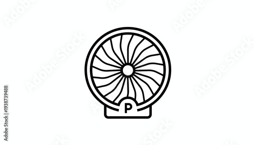 Ventilation Fan Icon with Letter P, Vector Graphic