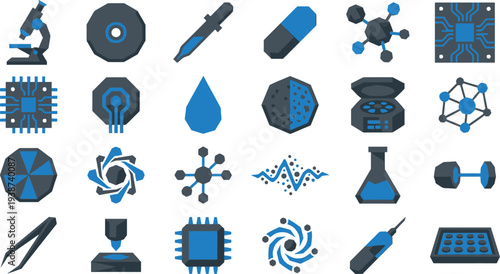 A comprehensive collection of modern science, technology, and engineering flat design icons